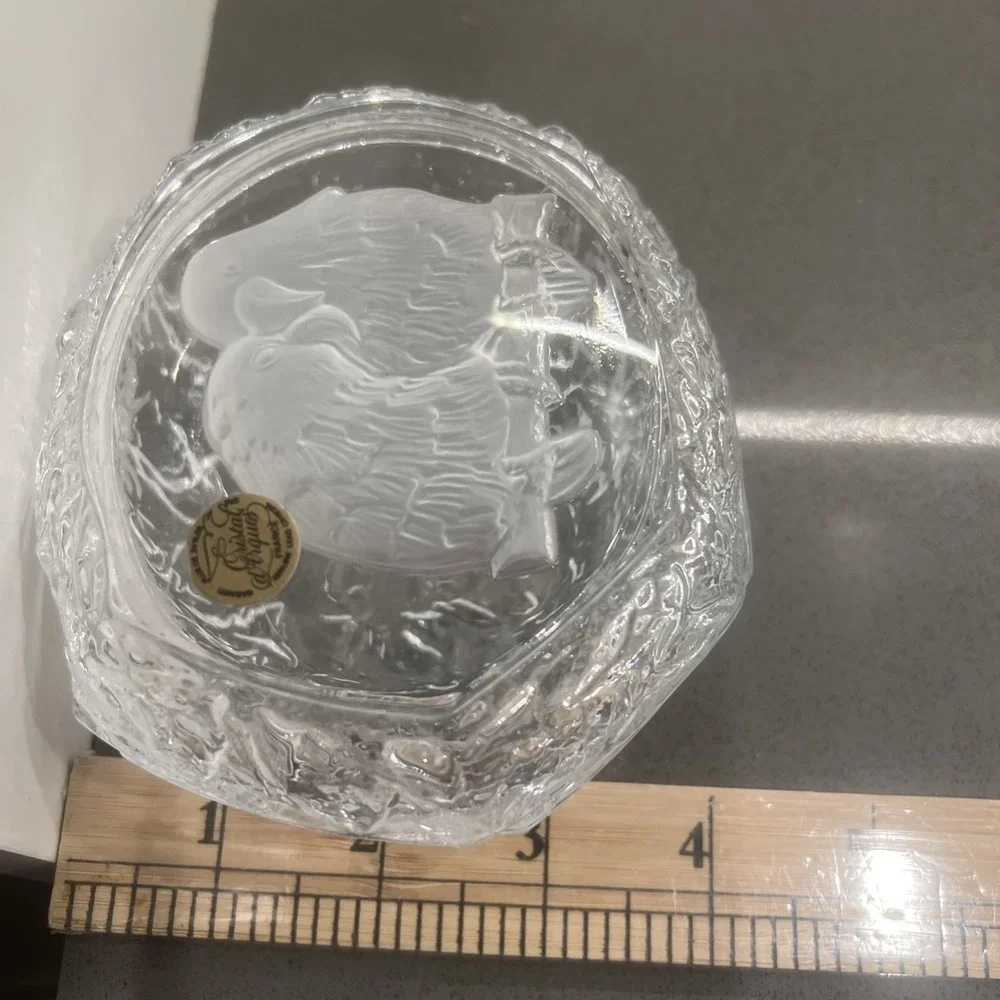 Cristal d'Arques Garanti Inseparables Crystal Trinket Box Frosted Parrots